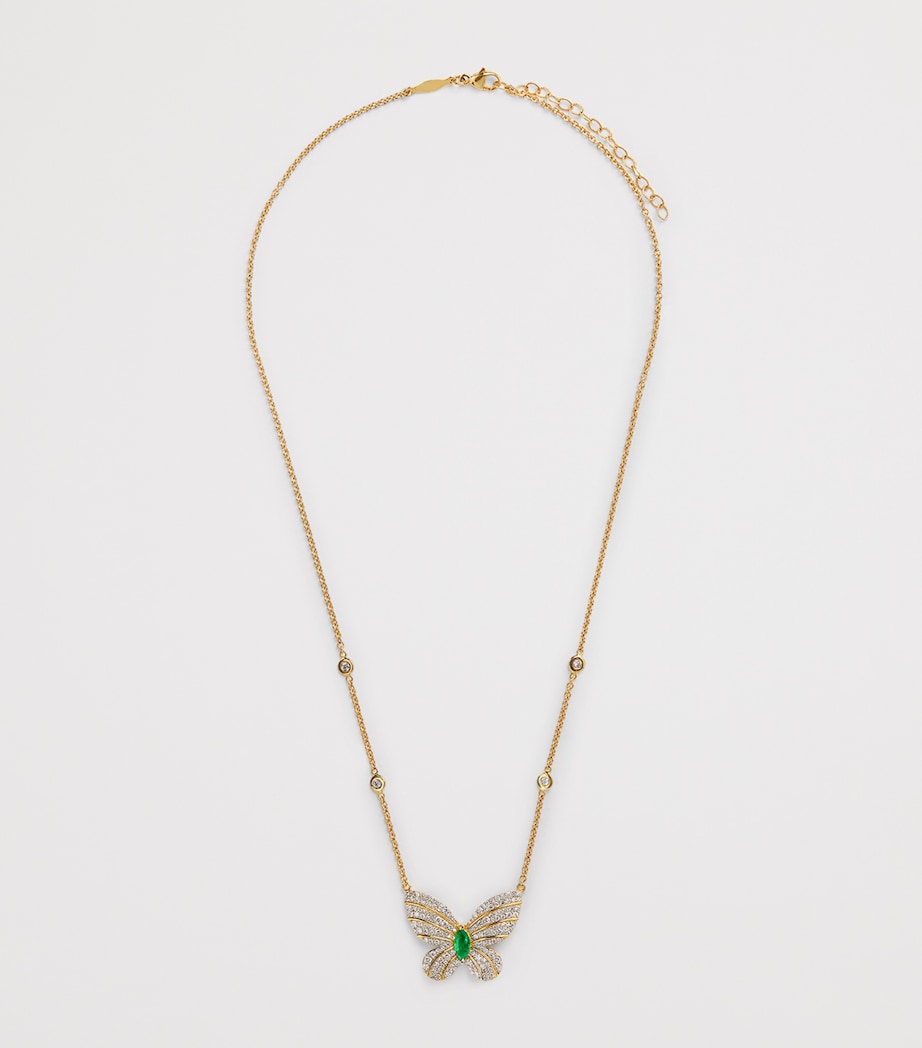 Jacquie Aiche butterfly necklace yellow gold diamonds emerald - British product