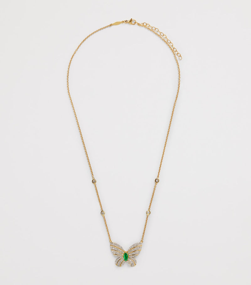 Jacquie Aiche butterfly necklace yellow gold diamonds emerald - British product