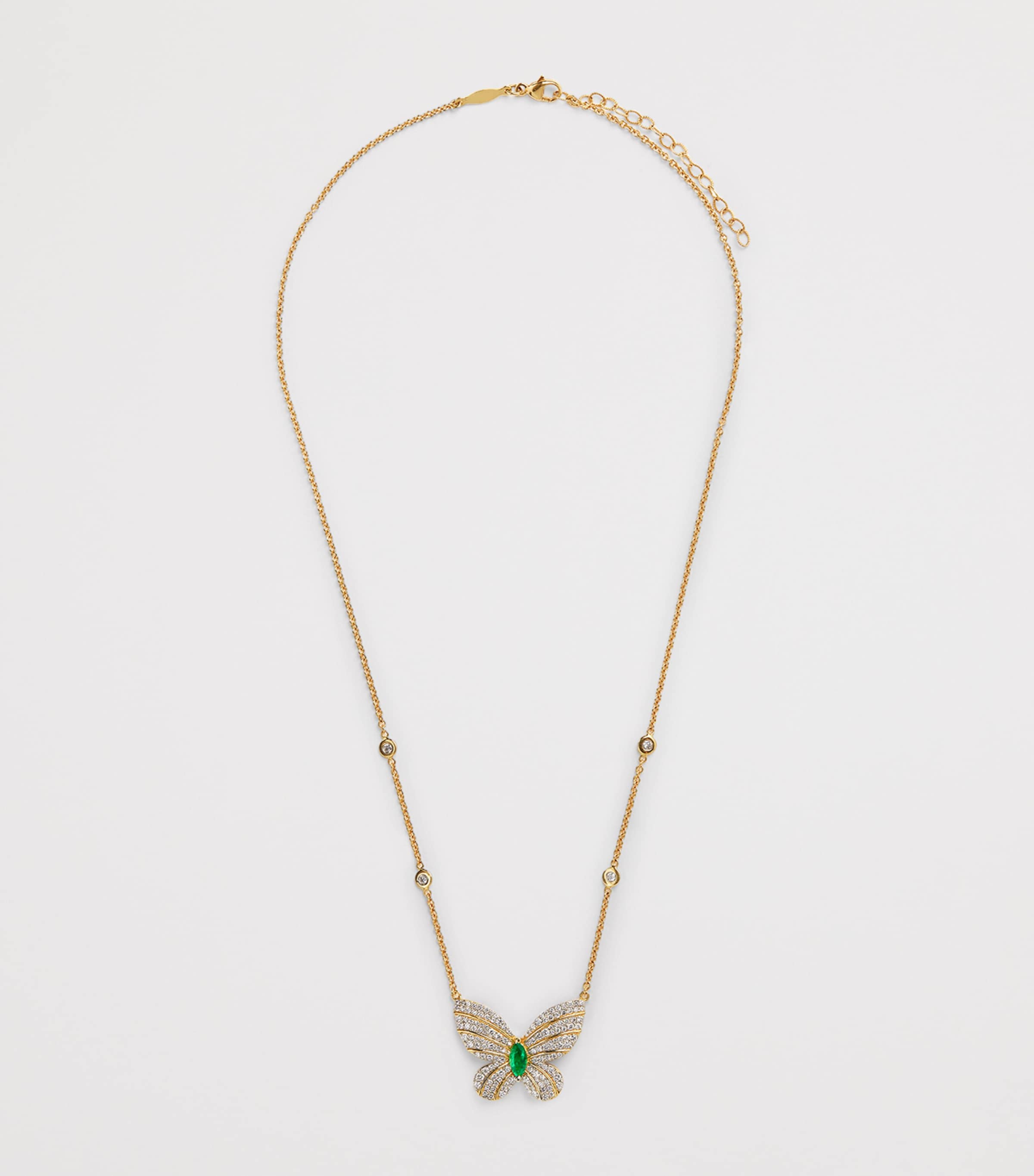 Jacquie Aiche butterfly necklace yellow gold diamonds emerald - British product