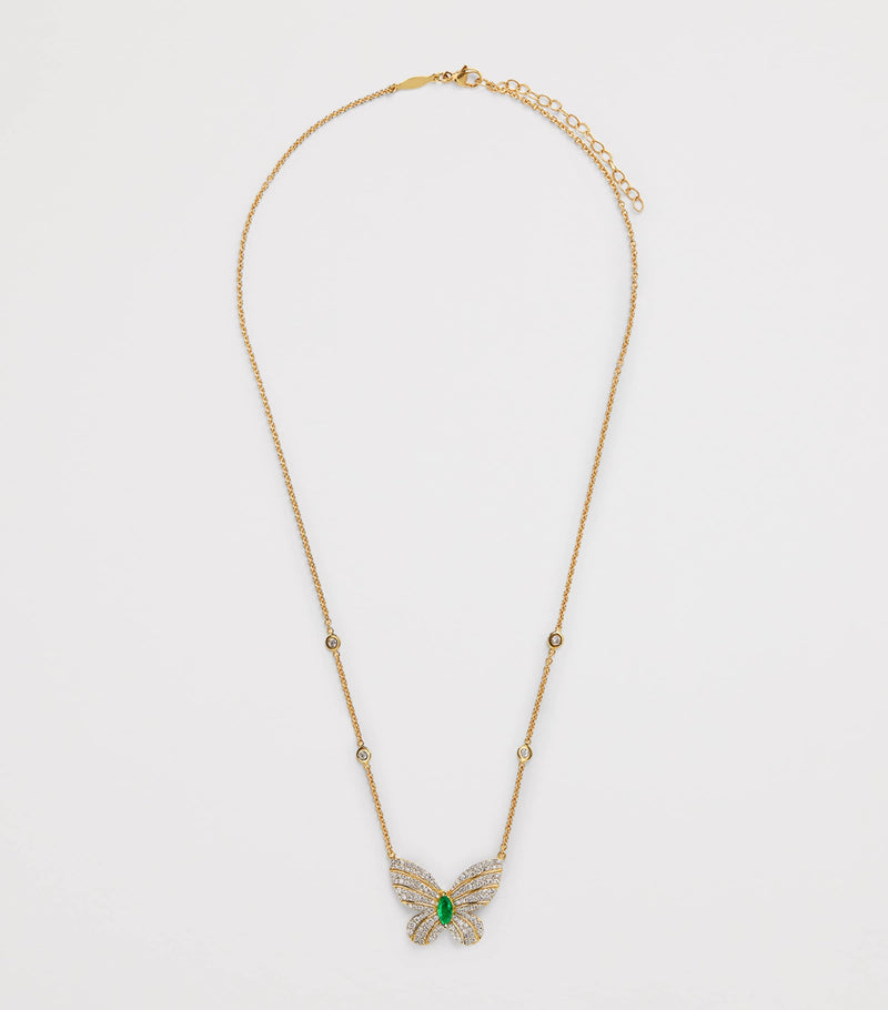 Jacquie Aiche butterfly necklace yellow gold diamonds emerald - British product