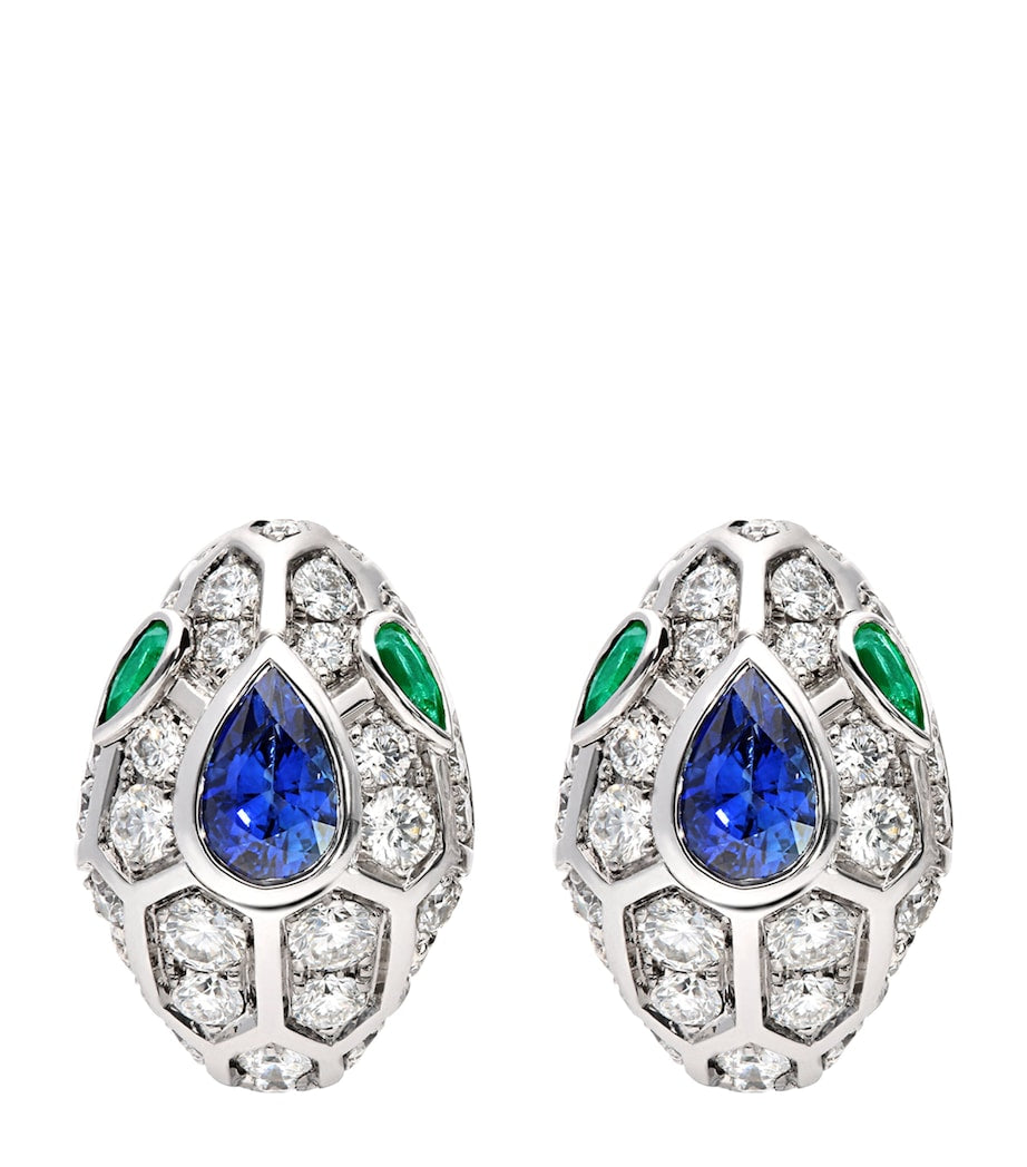 Bvlgari Serpenti white gold diamond sapphire emerald earrings - British product