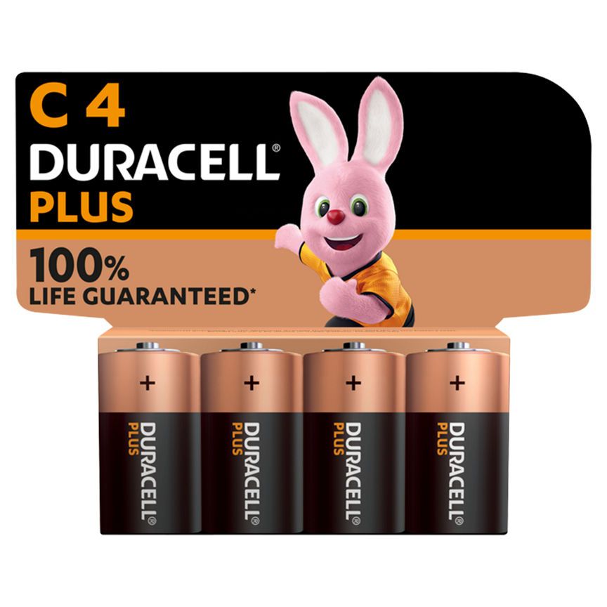 Duracell Plus Alkaline C Batteries, pack of 4 General Household ASDA   