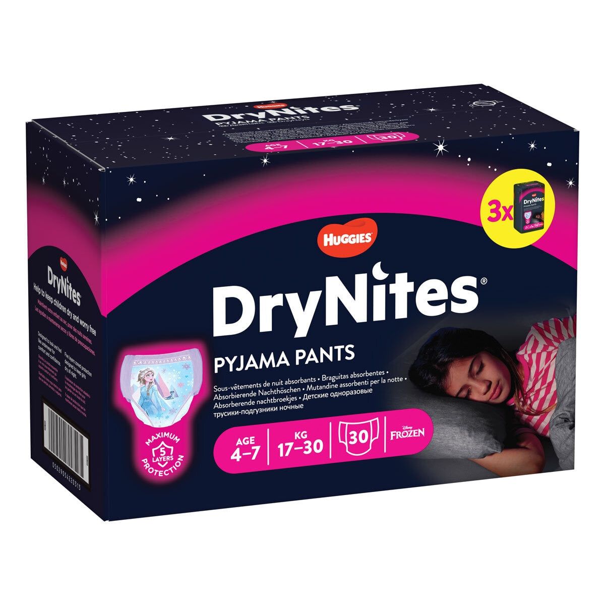 Huggies DryNites Pyjama Pants for Girls Years 4-7, 30 Pack Nappies & Wipes Costco UK