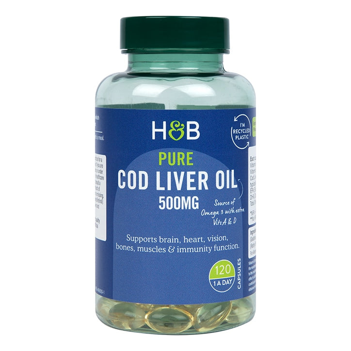 Holland & Barrett Pure Cod Liver Oil 1000mg 240 Capsules Omega 3 Supplements & Fish Oils Holland&Barrett   