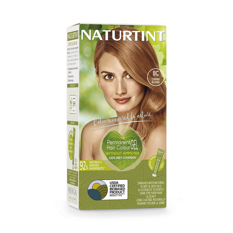 Naturtint 8C Copper Blonde permanent hair colour, imported from the UK