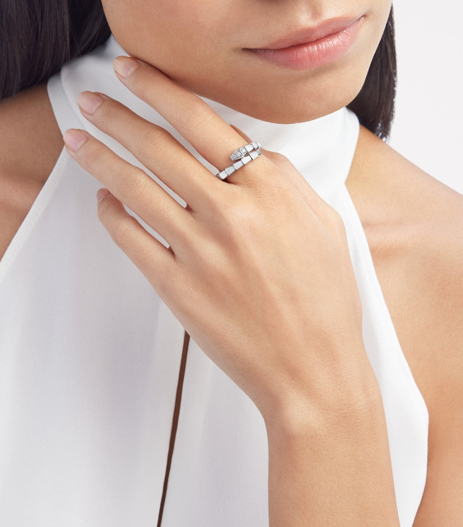 Bvlgari Serpenti Viper ring white gold diamonds, UK version
