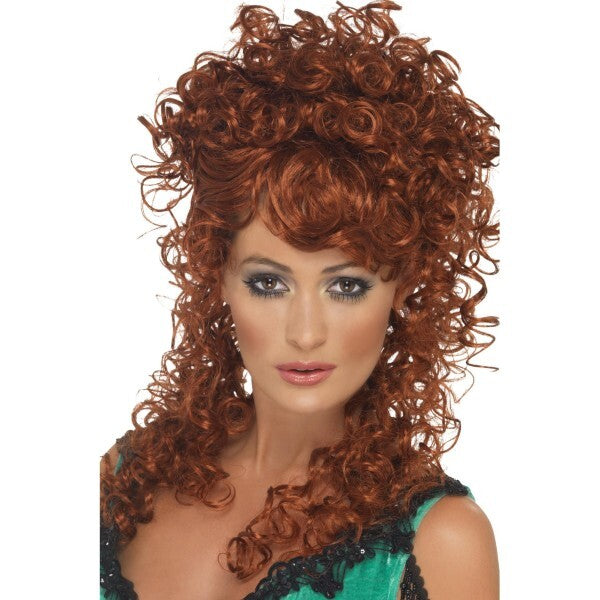Smiffys Saloon Girl Wig auburn long curly, UK version