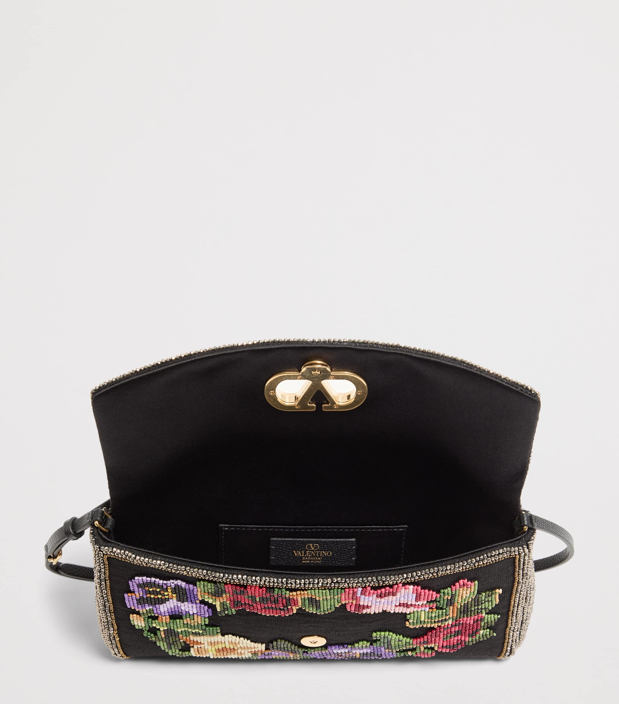 Valentino Garavani small linen embellished DeVain shoulder bag, imported from the UK