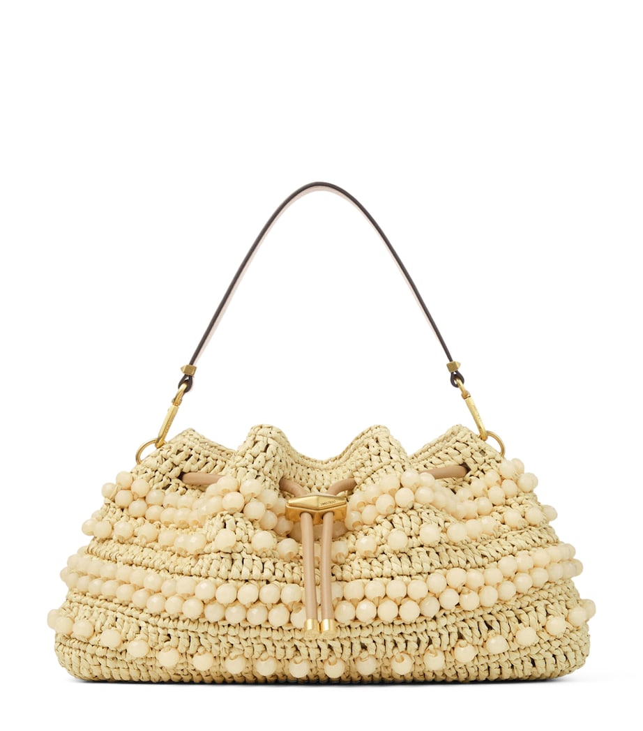 Jimmy Choo medium cinch raffia beaded bucket bag - British product