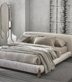 Minimalist Upholstered Bed with Adjustable Headboard and Walnut Wood Feet 240cm Wide