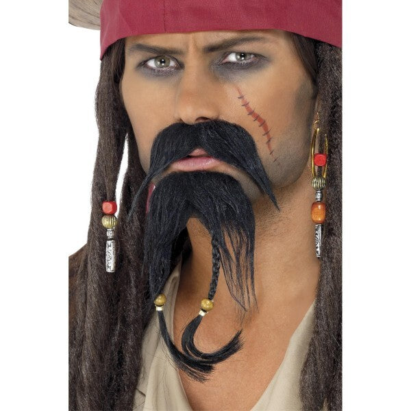 Smiffys Pirate Facial Hair Set black moustache beard (British brand)