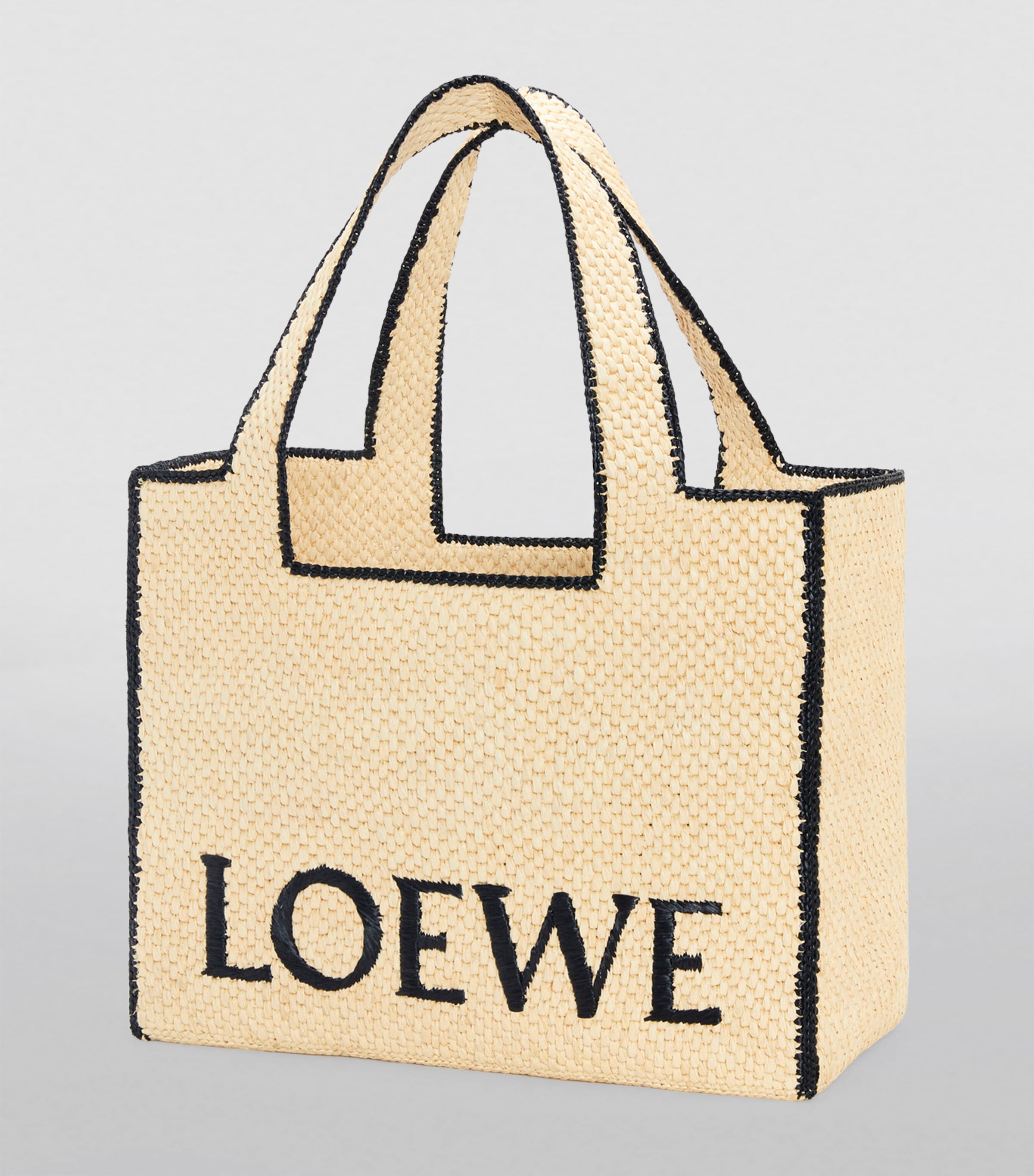 LOEWE Font tote bag in woven raffia with bold lettering (British brand)