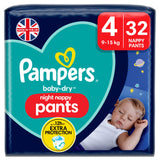 Pampers Baby Dry Night Nappy Pants Essential Pack Nappies Size 4, 9kg-15kg x32 GOODS Sainsburys   