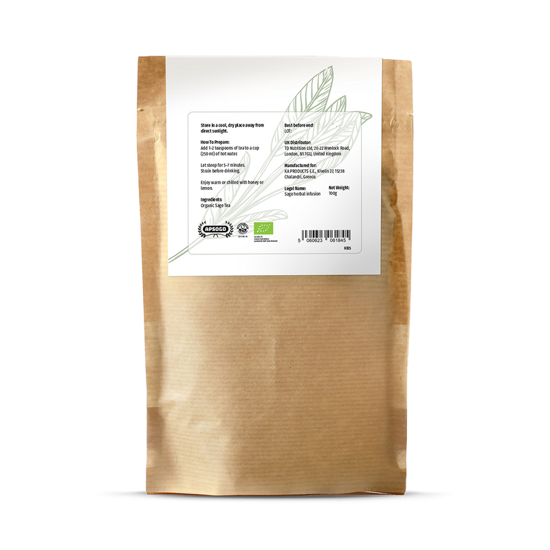 APSOGO organic sage tea loose leaf 100g, imported from the UK