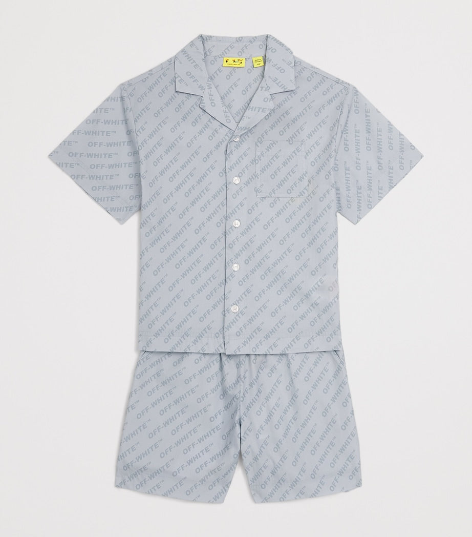 Off-White kids bowling shorts with logo for ages 4-12+, imported from the UK