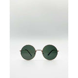 SVNX round sunglasses gold metal frame green mono lenses - British product
