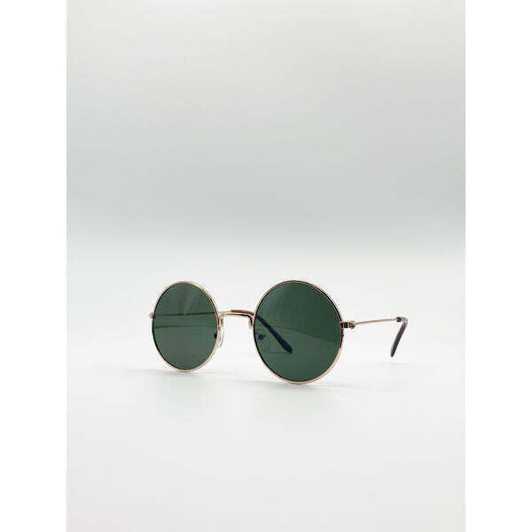SVNX round sunglasses gold metal frame green mono lenses - British product