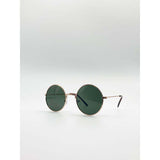 SVNX round sunglasses gold metal frame green mono lenses - British product
