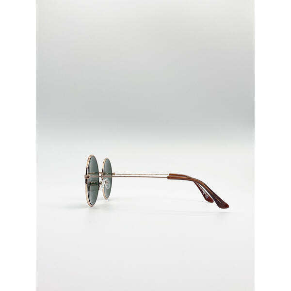 SVNX round sunglasses gold metal frame green mono lenses - British product