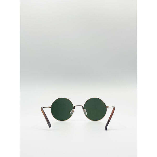 SVNX round sunglasses gold metal frame green mono lenses - British product