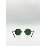 SVNX round sunglasses gold metal frame green mono lenses - British product