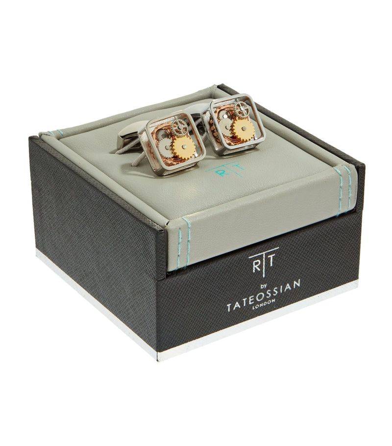 Tateossian cufflinks with square gear design, imported from the UK