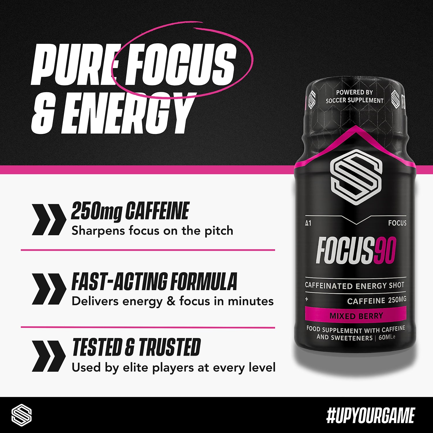 Focus90 energy shots 250mg caffeine 12 pack, imported from the UK