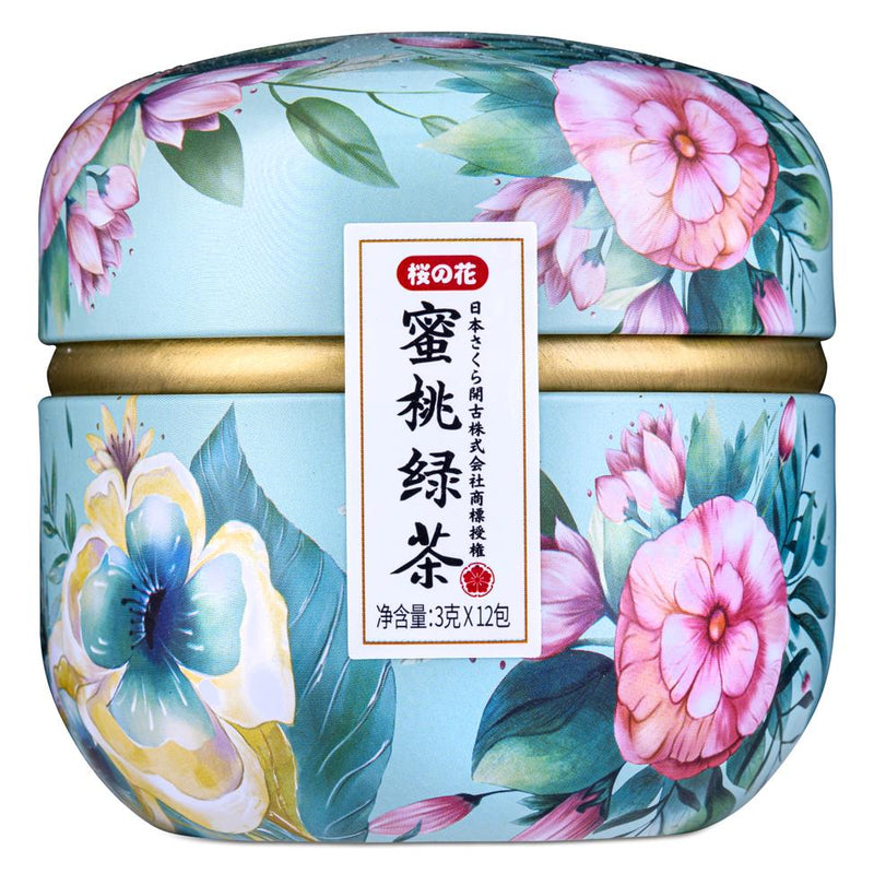 Kakoo Peach Green Tea tea bags in canister, imported from the UK