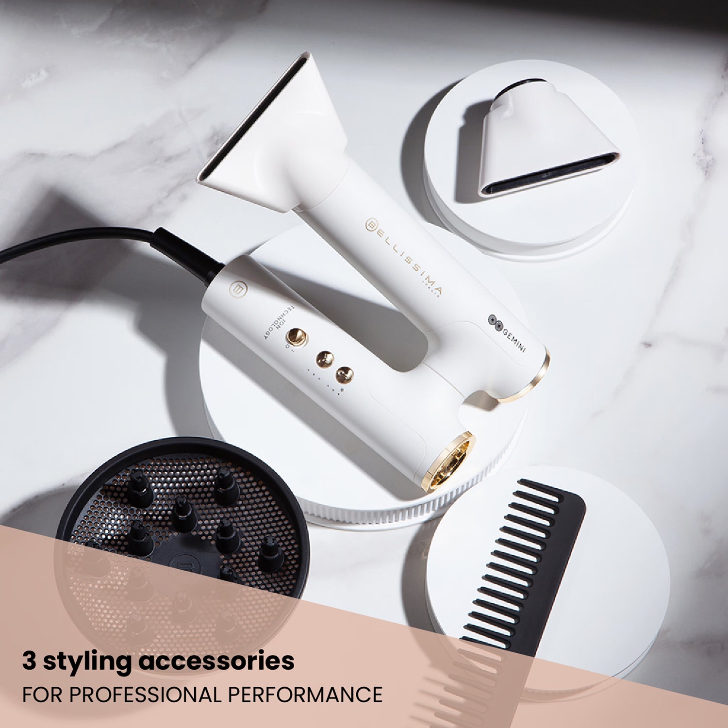Bellissima Italia Gemini hair dryer with attachments, UK version