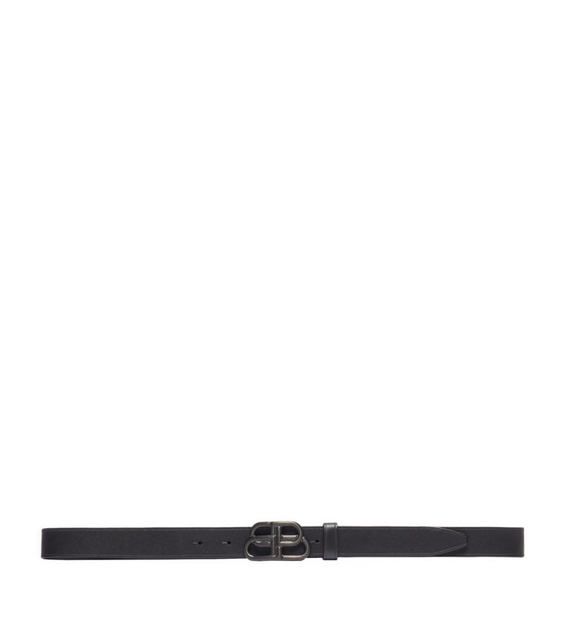 Balenciaga leather belt with burnished hardware and buckle fastening - British product