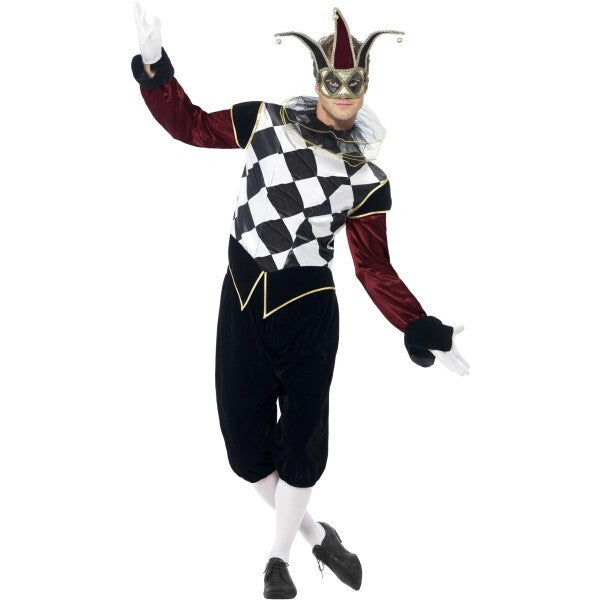 Smiffys Gothic Venetian Harlequin Costume black top trousers collar (British brand)