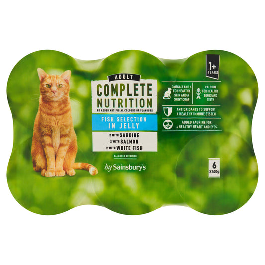 Sainsbury's Complete Nutrition 1+ Adult Cat Food Fish Selection in Jelly 6x400g Cat cans & tins Sainsburys   