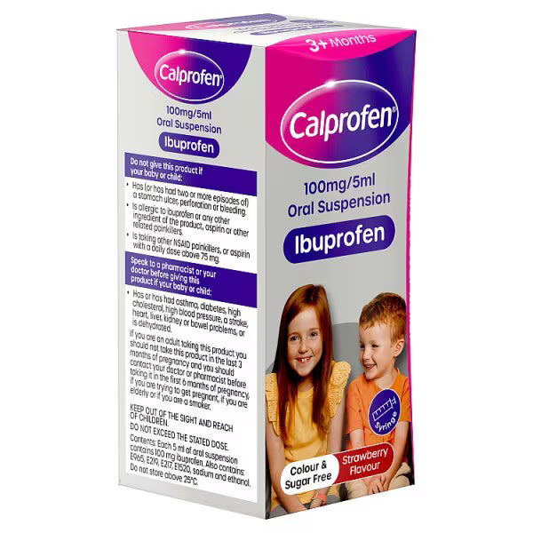 Calprofen Ibuprofen Suspension Strawberry 100ml - British product