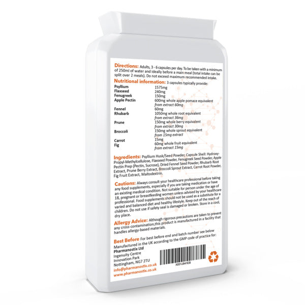 Pharmanostix Psyllium Plus fibre complex 100 capsules, imported from the UK