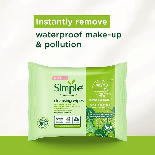 Simple biodegradable cleansing wipes 25 wipes (British brand)