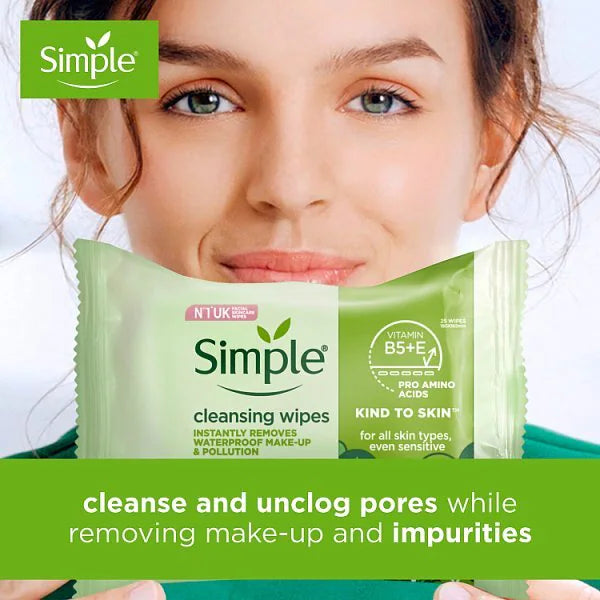 Simple biodegradable cleansing wipes 25 wipes (British brand)