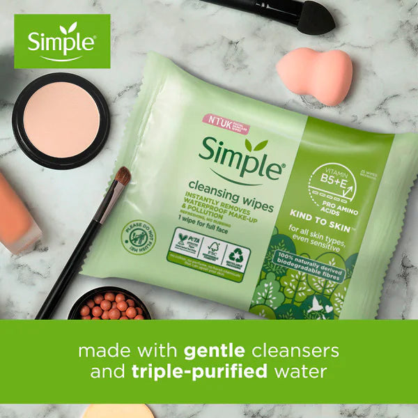 Simple biodegradable cleansing wipes 25 wipes (British brand)