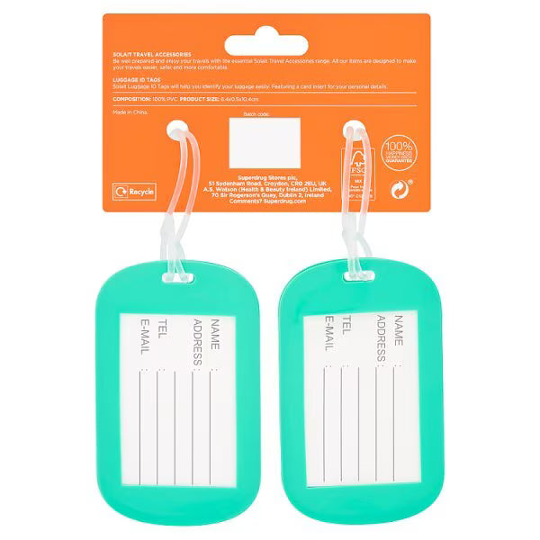 Solait luggage tag set of 2 PVC tags (British brand)