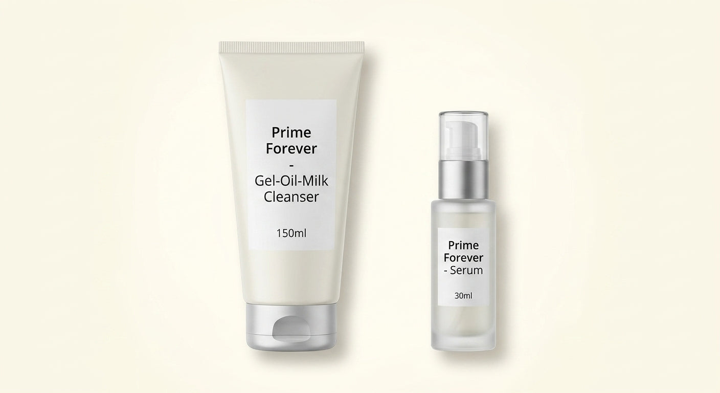 No7 Prime Forever duo serum and cleanser, imported from the UK