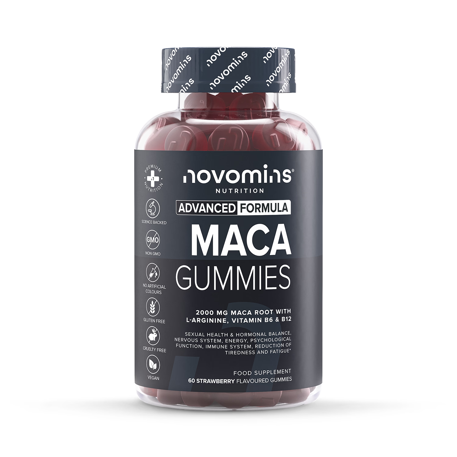 Novomins Maca Root gummies strawberry flavour 60 count - British product