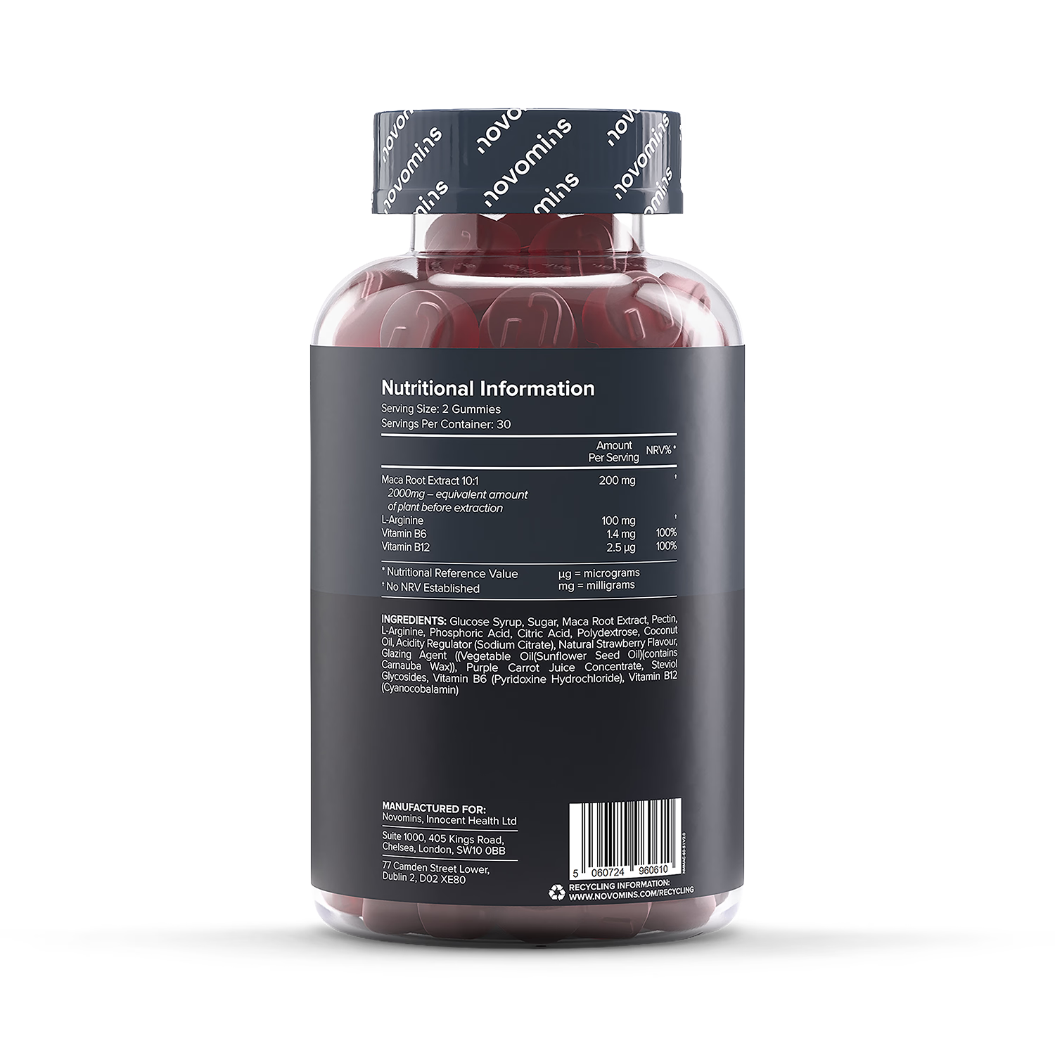 Novomins Maca Root gummies strawberry flavour 60 count - British product