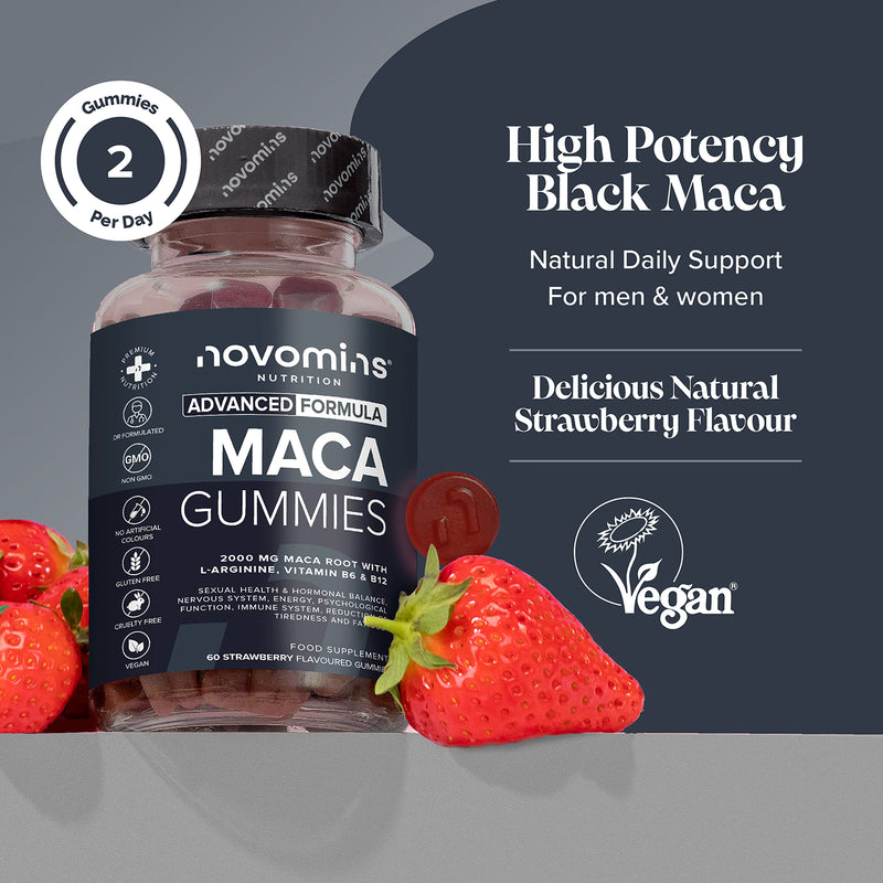 Novomins Maca Root gummies strawberry flavour 60 count - British product
