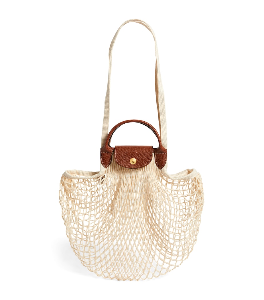 Longchamp Le Pliage Filet mesh bag with leather handles, UK version