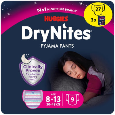 Huggies DryNites Nachtunterwäsche Mädchen Alter 8-13 Packung mit 9