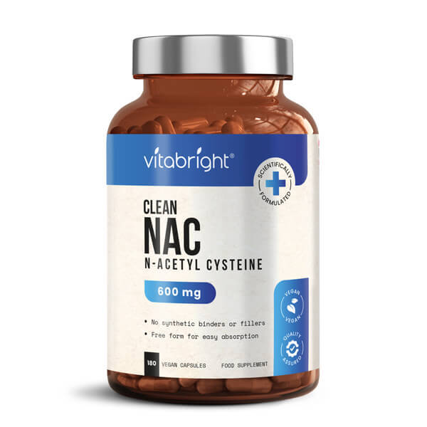 VitaBright NAC 600mg supplement capsules, imported from the UK