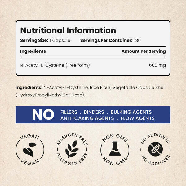 VitaBright NAC 600mg supplement capsules, imported from the UK