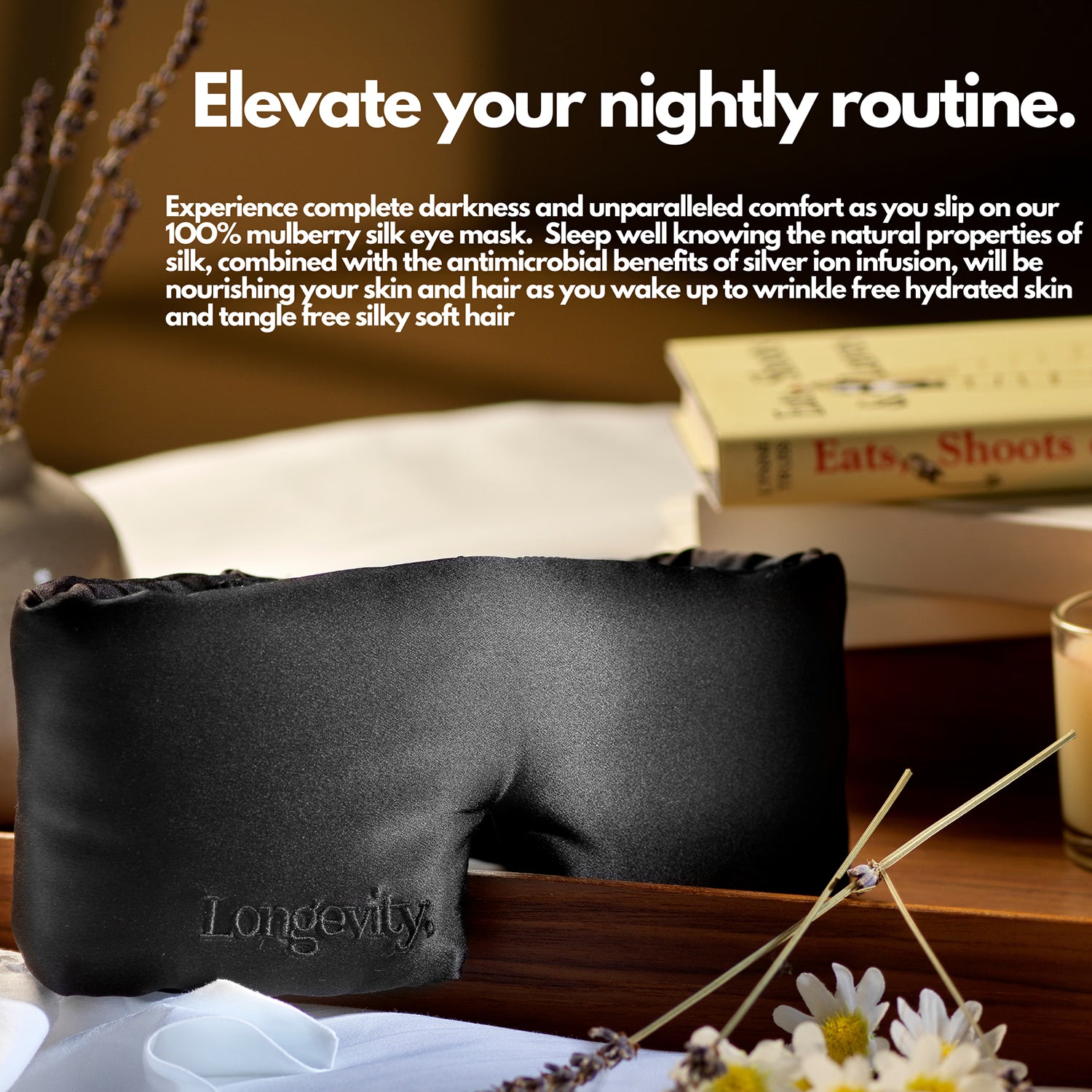 Longevity mulberry silk sleep mask blackout, imported from the UK