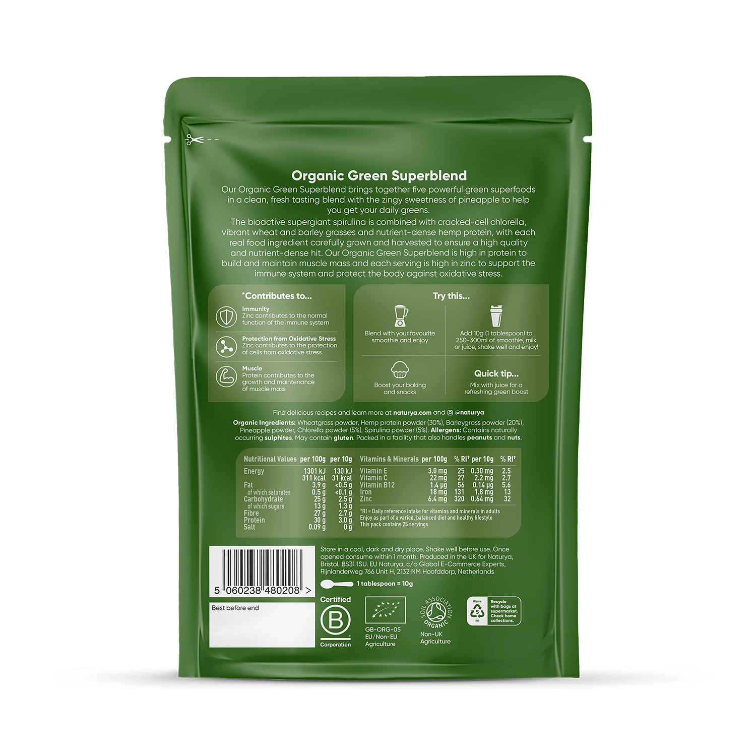 Naturya Organic Greens Blend 250g Supergreens Holland&Barrett   