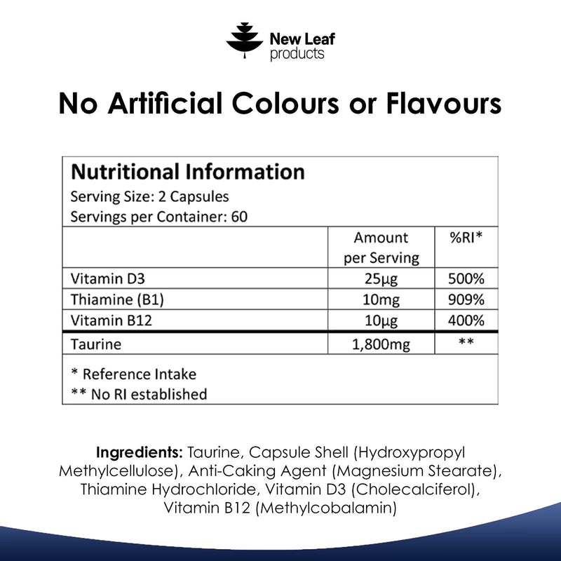 New Leaf taurine 1800mg capsules 120, UK version