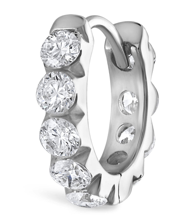 White Gold Invisible Set Large Diamond Eternity Hoop Earring (8mm)